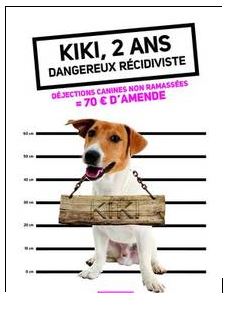 Kiki, 2 ans, dangereux récidiviste. Déjections canines non ramassées = 70 € d'amende