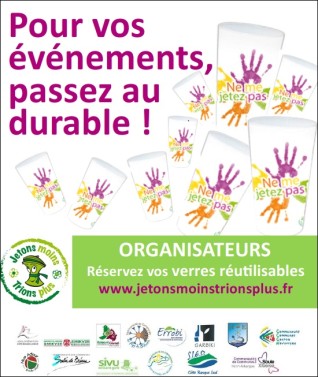 Pour vos événements, passez au durable ! Organisateurs, réservez vos verres réutilisables www.jetonsmoinstrionsplus.fr